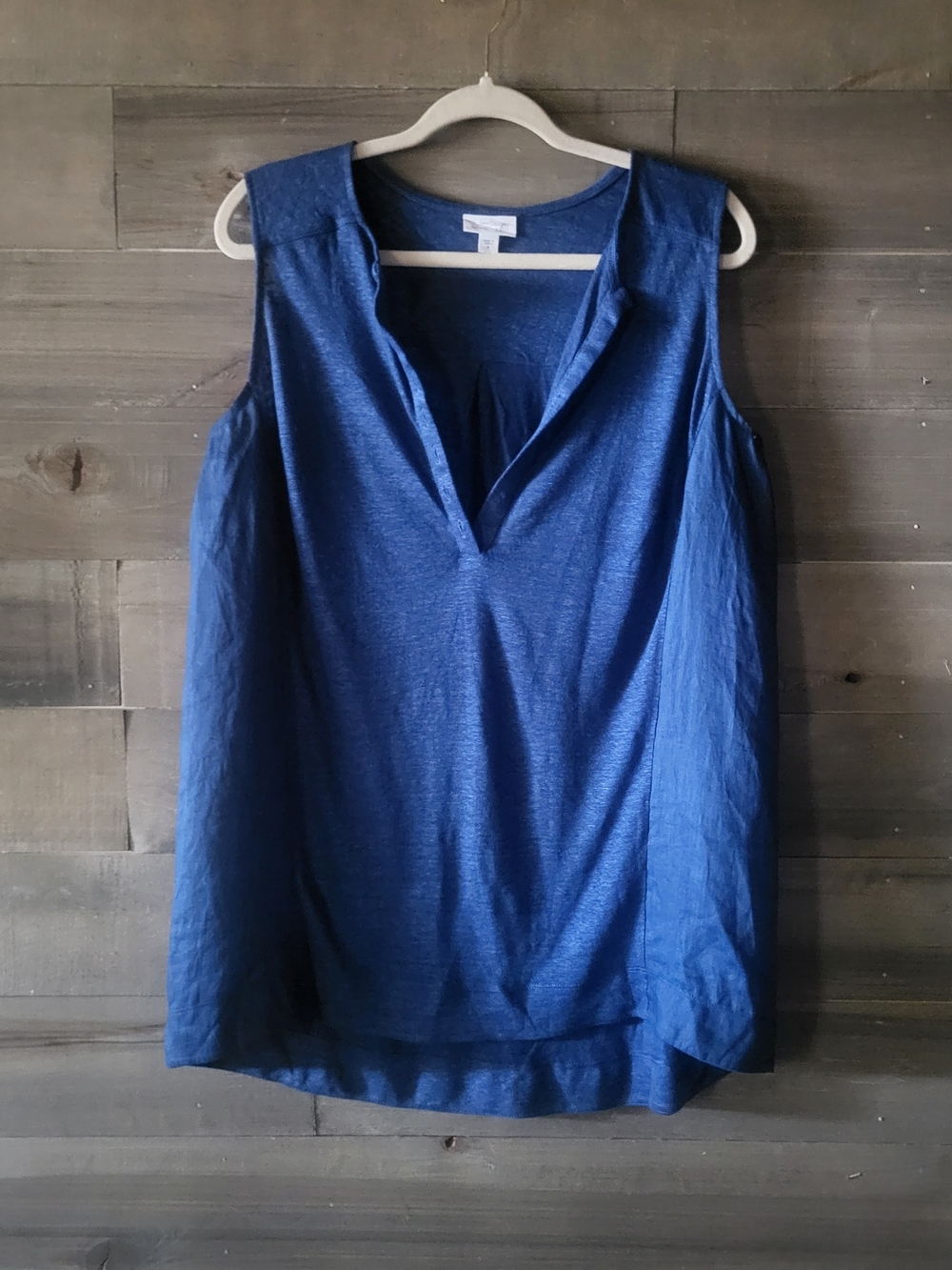 J. Jill Linen Sleeveless Split V-Neck Tunic Deep Blue M Oversized Fall Layering